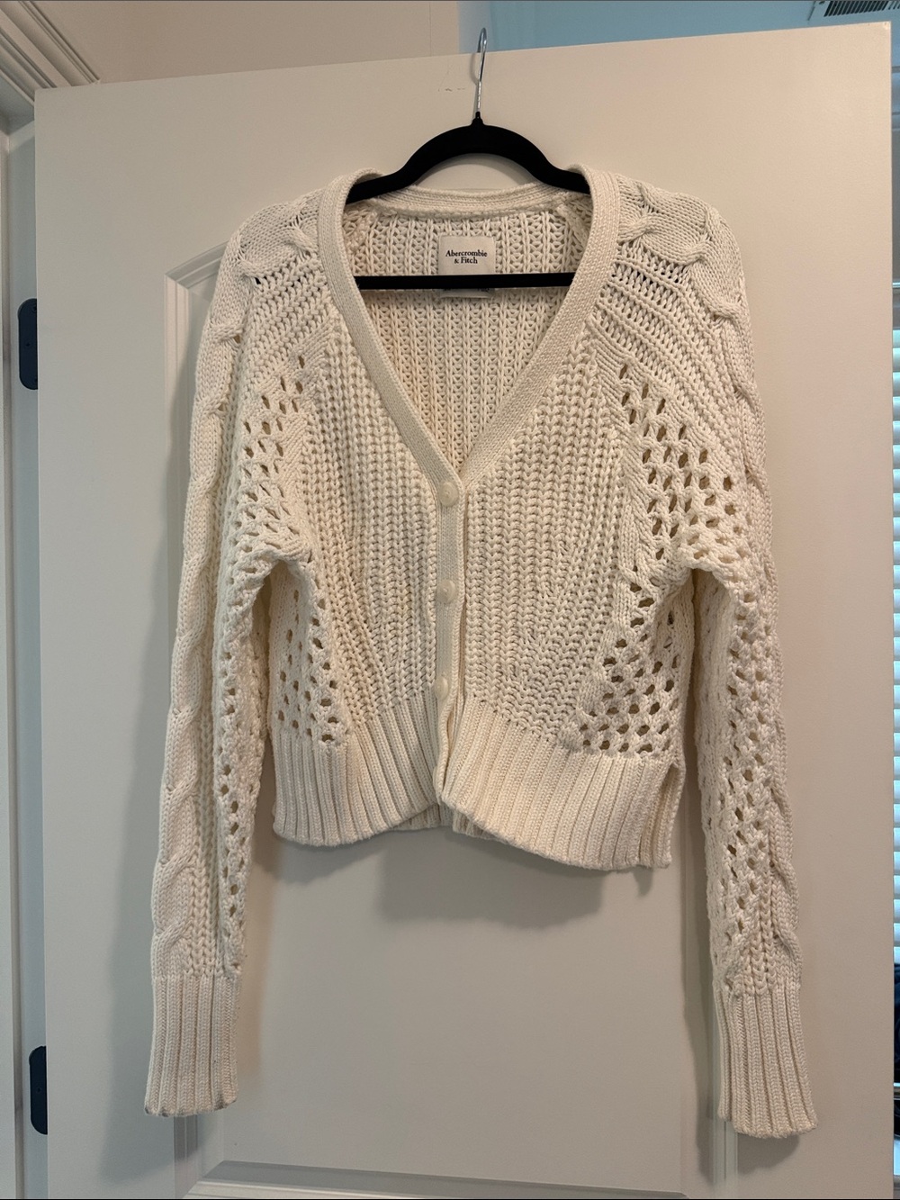 Abercrombie & Fitch Off-White Open Knit V-Neck Cardigan